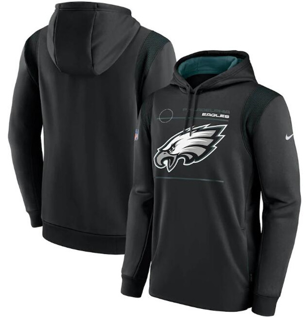 Men's Black Philadelphia Eagles 2021 Sideline Logo Performance Pullover Hoodie
